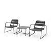 3-Piece Outdoor Patio Chat Set, Modern Slatted Chairs and Metal Side Table with Matte Black Finish, Balcony Conversation Seating -The Pop Home - 2 of 4