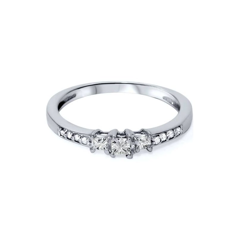 Pompeii3 1/4ct Three Stone Princess Cut Diamond Engagement Ring 14K White Gold, 4 of 6