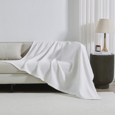 King Size White Cotton Waffle Weave Blanket