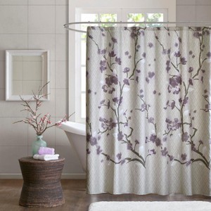 SEVOBAL Shower Curtain Cherry Blossom Design 100 Percent Cotton Machine Washable for Modern Bathroom Decor, Purple, 72"*72"*0.13" - 1 of 4