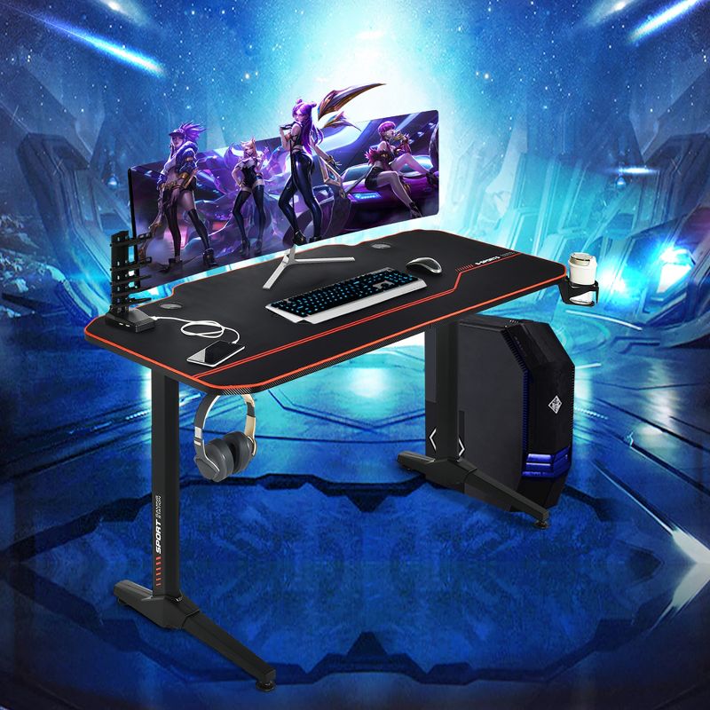 Costway 55'' Gaming Desk T-Shaped Computer Desk w/Full Desk Mouse Pad&Gaming Handle Rack, 2 of 11