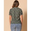 INSPIRE CHIC Women's Puff Short Sleeves Point Collar Button Down Floral Shirts - 4 of 4