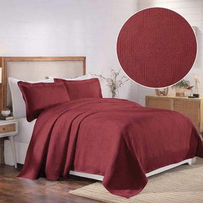 Garnet Red Cotton Twin Bedspread Set with Pillow Shams