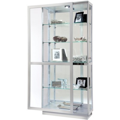 Silver Lighted Glass Curio Cabinet with Adjustable Shelves