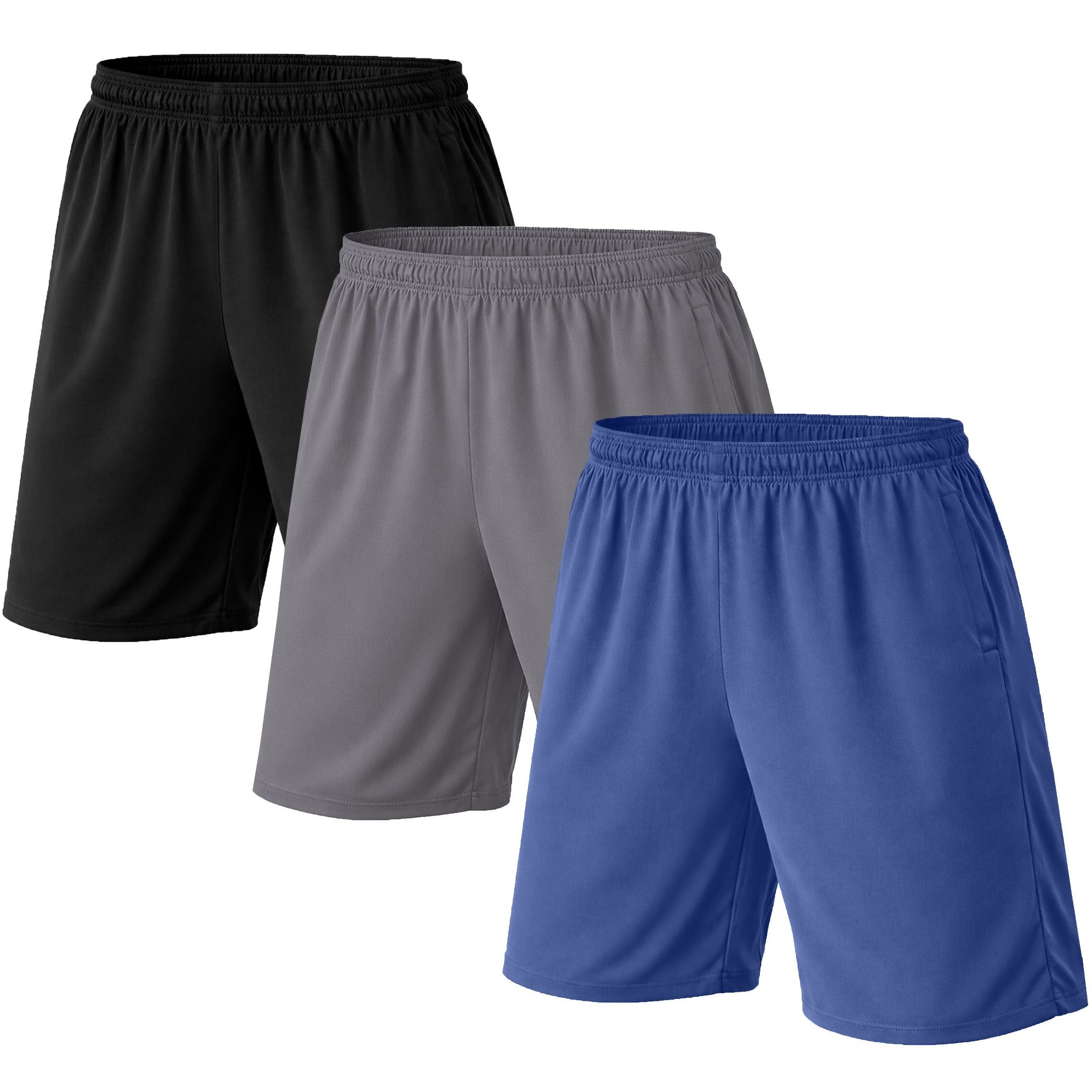 Jump Start Men's Relaxed Fit Classic Poly Tech Lounge Shorts-3 Pack