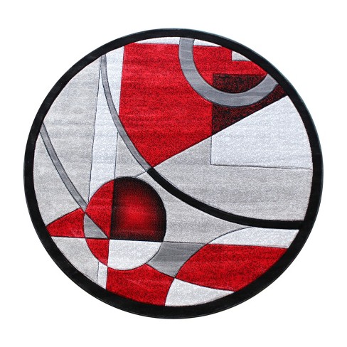 Emma And Oliver 5x5 Round Accent Rug With Modern 3d Sculpted Swirl Pattern  And Varied Texture Piling In Red, Black, White & Gray : Target