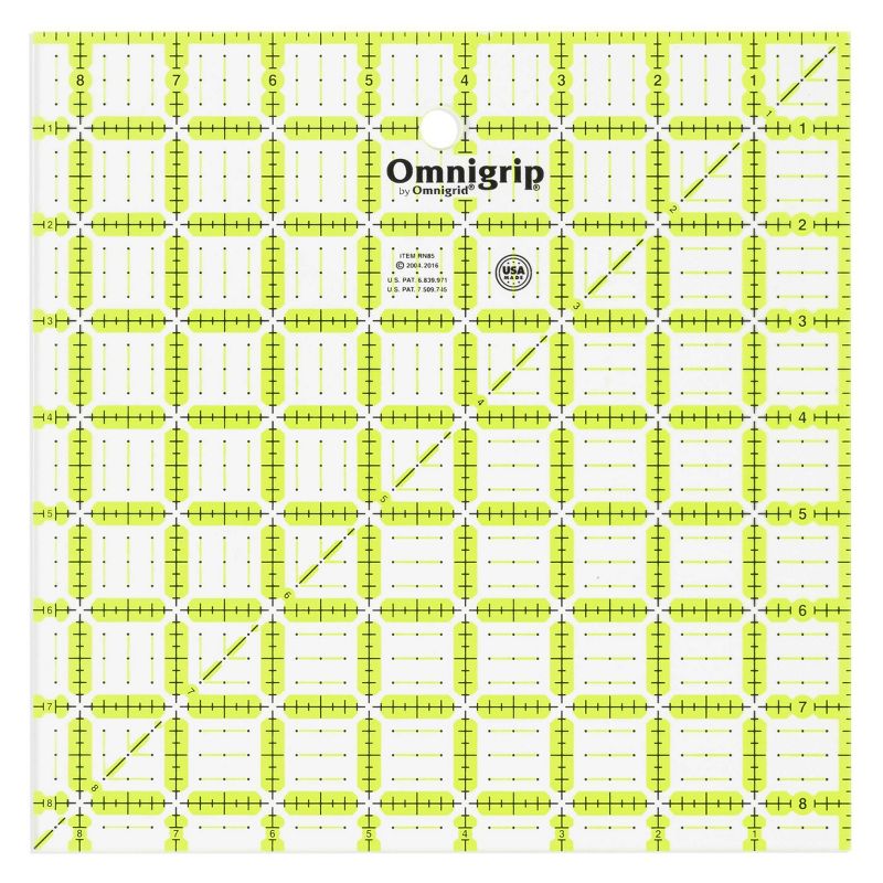 Omnigrid 8-1/5&#34; x 8-1/5&#34; Non-Slip Square Quilting Ruler, 1 of 3