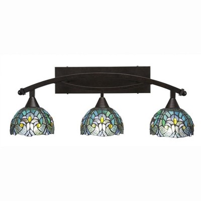 Toltec Lighting Bow 3 - Light Vanity in  Bronze with 7" Turquoise Cypress Art Glass Shade
