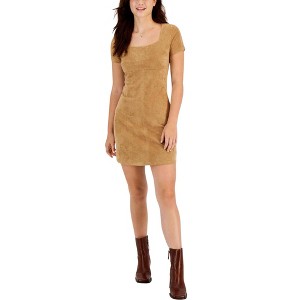 Hippie Rose Womens Faux Suede Sheath Dress, Beige, Large - 1 of 1
