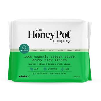 The Honey Pot Company, Herbal Heavy Flow Pantiliners with Wings, Organic Cotton Cover - 20ct