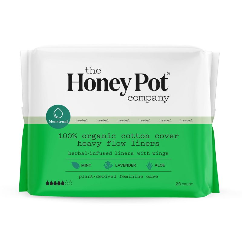 The Honey Pot Company, Herbal Heavy Flow Pantiliners with Wings, Organic Cotton Cover - 20ct, 1 of 13