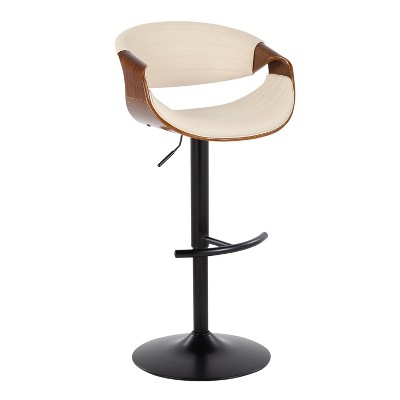 Symphony Adjustable Swivel Barstool Set with Walnut Wood and Cream Upholstery