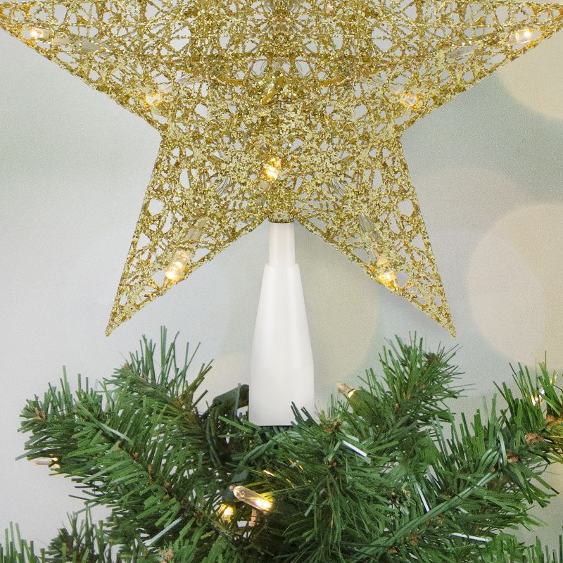 Northlight 10" LED Lighted Gold Glittered Star Christmas Tree Topper, Warm White Lights, 3 of 4