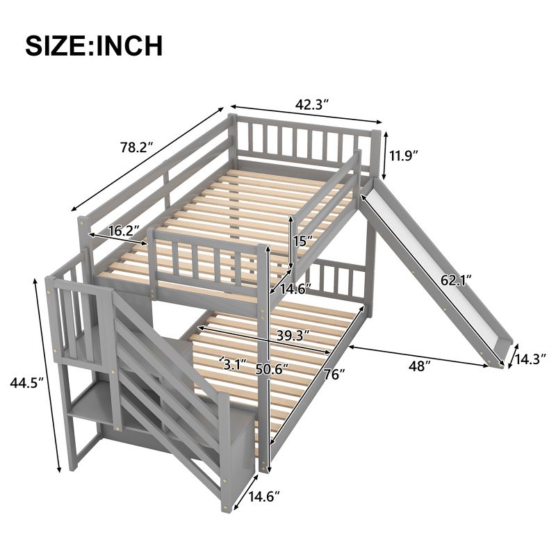 Twin over Twin Bunk Bed with Convertible Slide and Stairway-ModernLuxe, 4 of 13