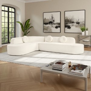 122" Curved Chenille Sectional Sofa with 3 Round Pillows & High-Resilience Foam - 1 of 4