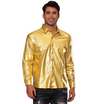 Lars Amadeus Men's Button Down Disco Party Shiny Printed Shirts