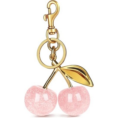 Attop Cherry Bag Charm Cute Cherry Accessories Sparkling Purse Charms for Women Gold+pink