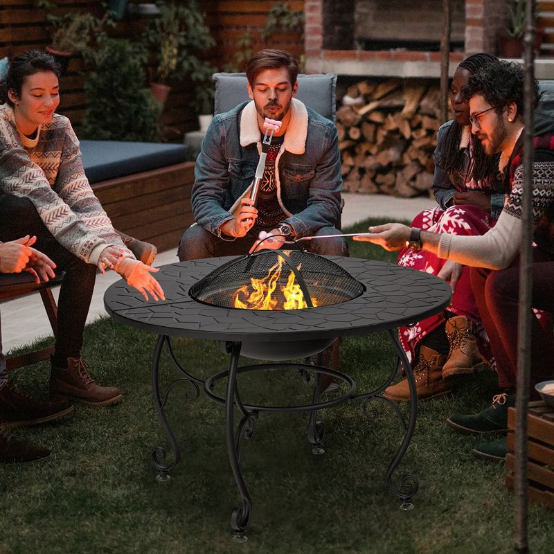 Costway 35.5'' Patio Fire Pit Dining Table Charcoal Wood Burning W/ Cooking BBQ Grate, 3 of 11