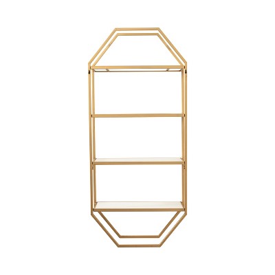Adella White and Gold Floating Wall Shelf, 41" x 18.3"