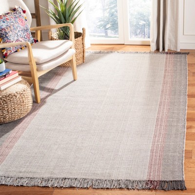 Wine and Grey Handwoven Cotton 8' x 10' Flatweave Area Rug