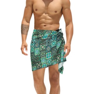 LA LEELA Men's Beachwear Wrap Summer Short Hawaiian Lava Lava Regular Surfing Cover-Up Swimwear Holidays Beach Sarongs For Men One Size Multi, Floral - 1 of 4