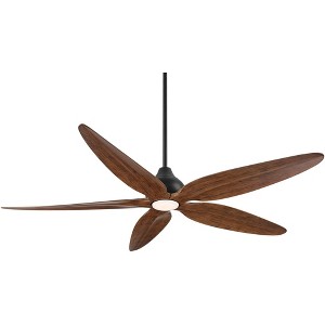 Casa Vieja 60" Lotus Bay Modern Indoor Outdoor Ceiling Fan 5 Blade LED Light Remote Control Matte Black Motor Walnut Finish Blades Bedroom Damp Rated - 1 of 4