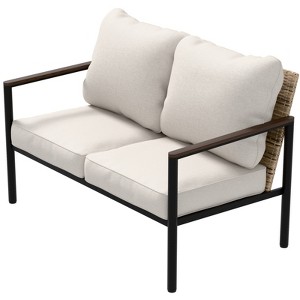 EAGLE PEAK Sunset Dune Collection Modern Outdoor Furniture Sofa, Patio Wicker Loveseat Couch with Cushions - 1 of 4
