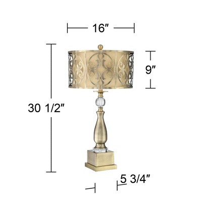 Brass Candlestick Table Lamp with Double Drum Shade