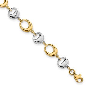 Black Bow Jewelry 14k Yellow and White Gold 7mm Two Tone Chain Link Bracelet, 7.75 Inch - 1 of 4