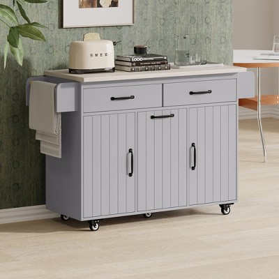 Kitchen Island, with Storage Rack, Drawers, Spice Rack & Towel Rack, for Dining, Kitchen & Barbecue