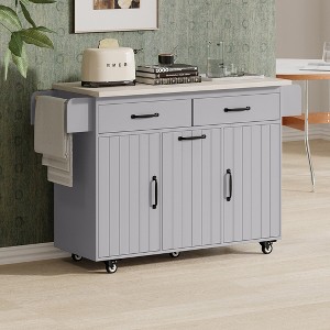 Kitchen Island, with Storage Rack, Drawers, Spice Rack & Towel Rack, for Dining, Kitchen & Barbecue - 1 of 4