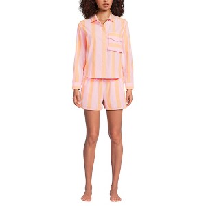 Lands' End Women's Cotton Poplin 2 Piece Pajama Set - Long Sleeve Top and Shorts with Piping - 1 of 4