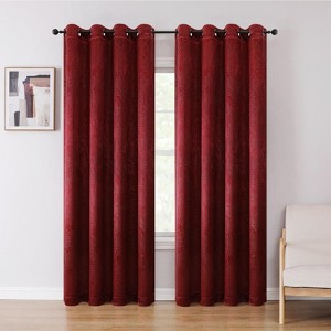 Set of 2 Leeds Floral Leaves Embossed Light Filtering Grommet Top Window Curtain Panels - Kate Aurora - 1 of 4