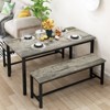 Hooseng 3-Piece Dining Table Set wtih 2 Benches, Farmhouse Style Dining Room Set for 4, Particle Board Table Top and Robust Metal Frame Dinette Set - 3 of 4