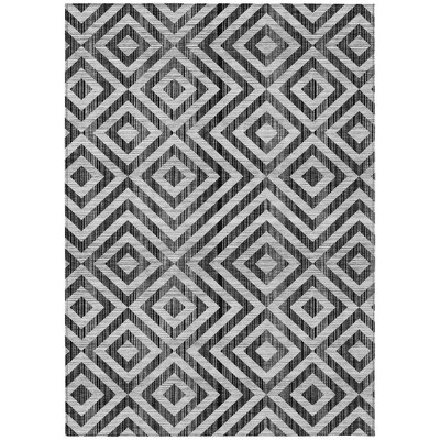 Black Gray And Silver Geometric Washable Indoor Outdoor Area Rug