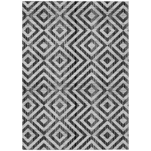 Black Gray And Silver Geometric Washable Indoor Outdoor Area Rug - 1 of 4