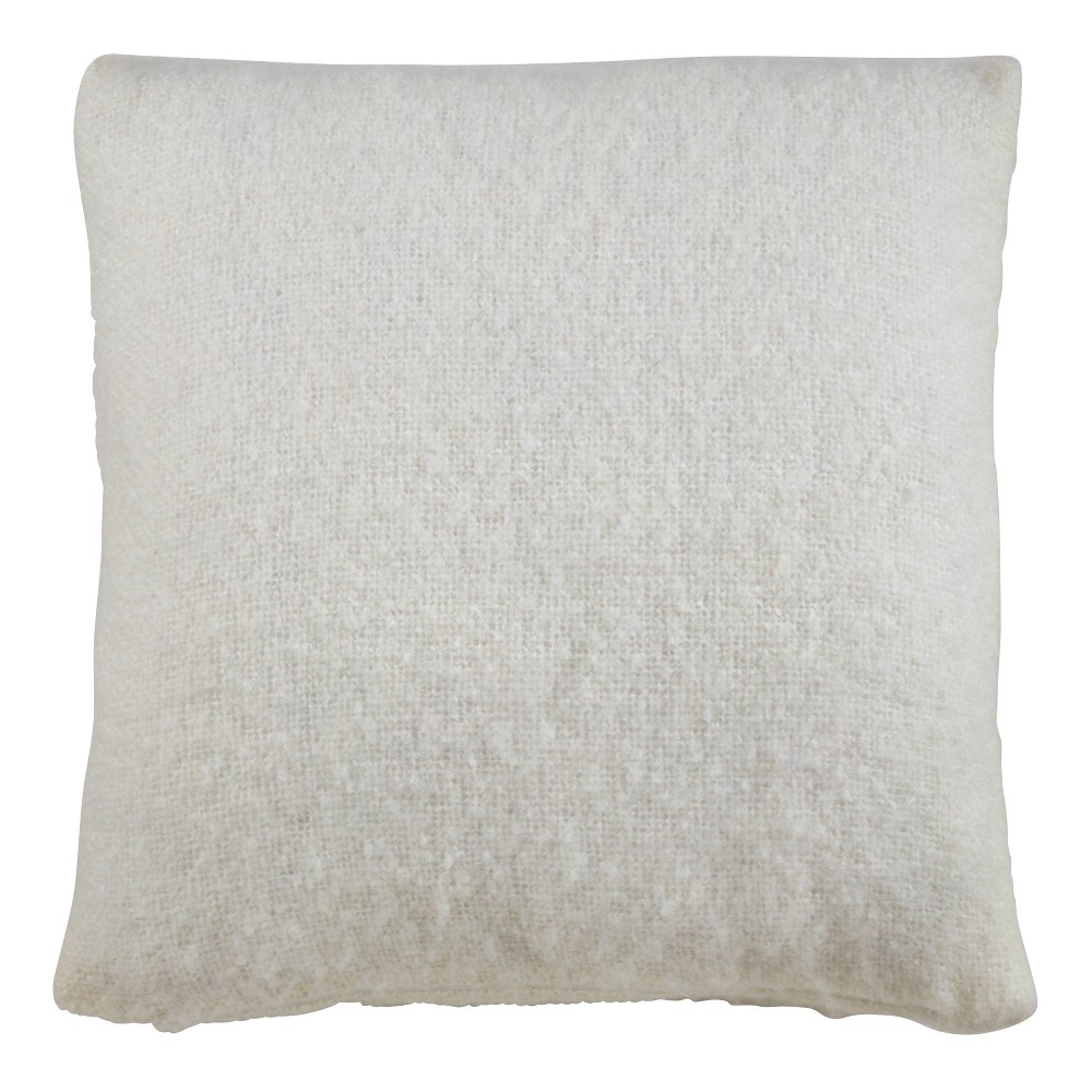 Photos - Pillow 18"x18" Faux Mohair Poly Filled Square Throw  Ivory - Saro Lifestyle