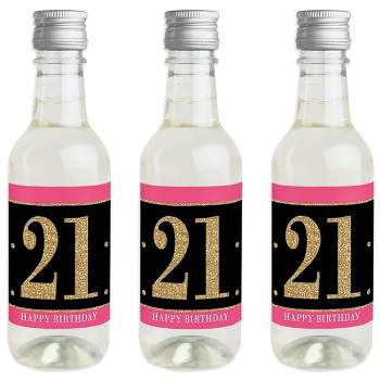 Big Dot of Happiness Finally 21 Girl - 21st Birthday - Mini Wine and Champagne Bottle Label Stickers - 21st Birthday Party Favor Gift - Set of 16