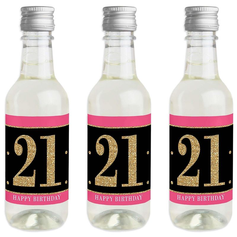 Big Dot of Happiness Finally 21 Girl - 21st Birthday - Mini Wine and Champagne Bottle Label Stickers - 21st Birthday Party Favor Gift - Set of 16, 1 of 7