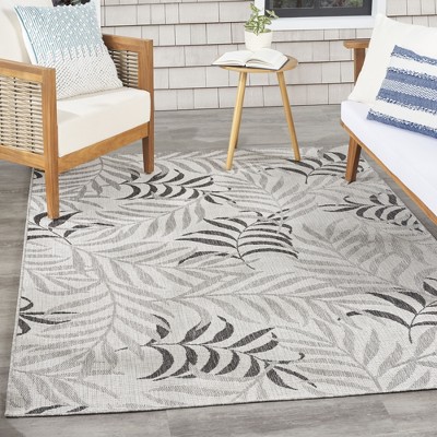 Gray Tropical Leaf Pattern 5' x 7' Synthetic Outdoor Rug