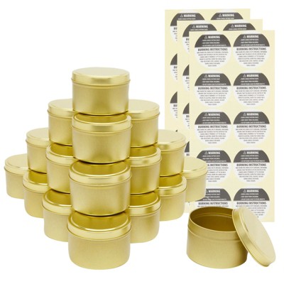 Bright Creations 24 Pack Gold Tin Jars for Candle Making, 8 oz Containers with Lids, Labels