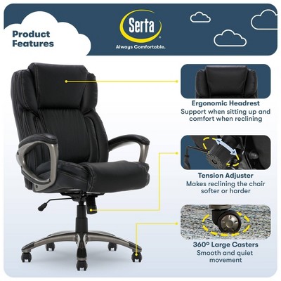 Black Leather Executive Swivel Office Chair with Fixed Arms