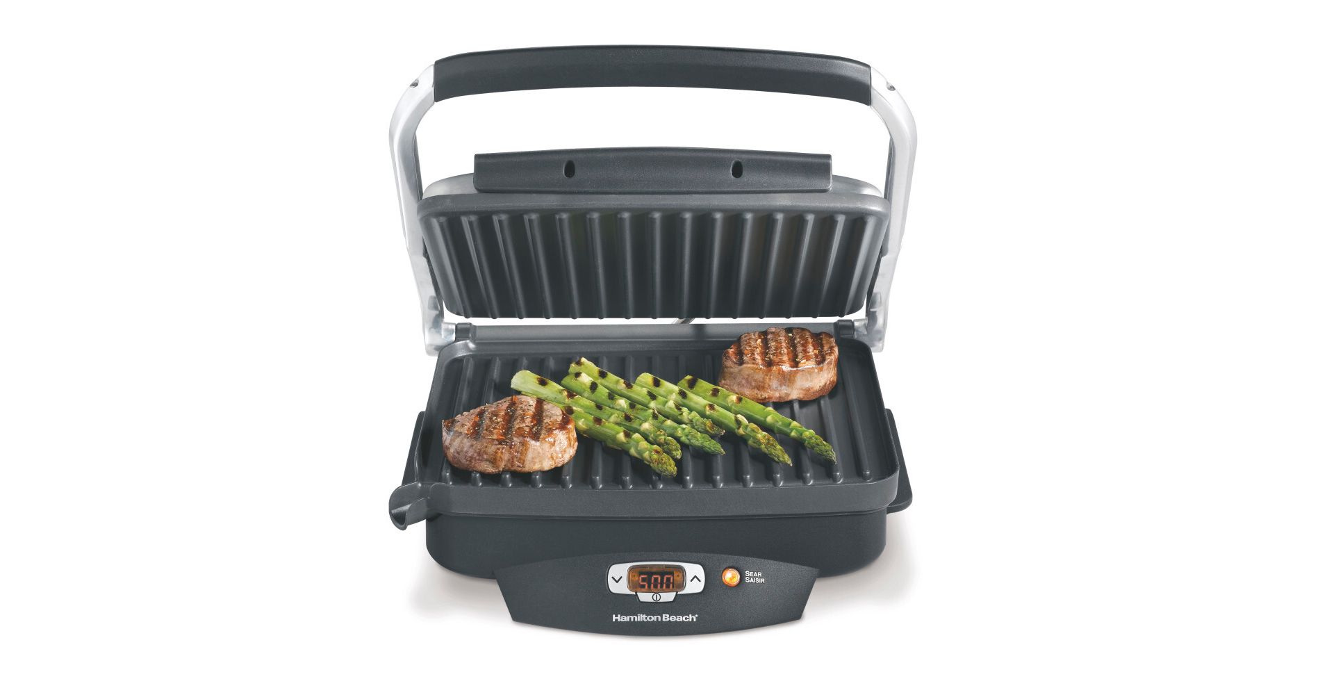 Hamilton Beach Grill High Temp 25331: Indoor Nonstick Smokeless Grill for Steaks, 1500W, Silver, Hand Washable