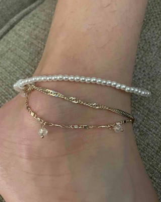 Pearl Drop Beaded Chain Anklet Set 3pc - A New Day™ Gold : Target