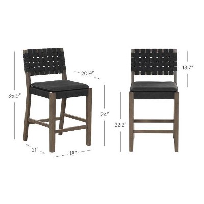 Cohen Black Faux Leather Saddle Bar Stools with Wood Frame, Set of 4