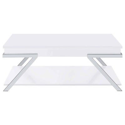 White High Gloss Rectangular Lift-Top Coffee Table with Storage