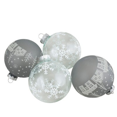 Northlight 4 ct Gray and Clear Glass Ball Hanging Christmas Ornaments 3.25-Inch (80mm)