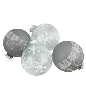 Northlight 4 ct Gray and Clear Glass Ball Hanging Christmas Ornaments 3.25-Inch (80mm) - 1 of 4
