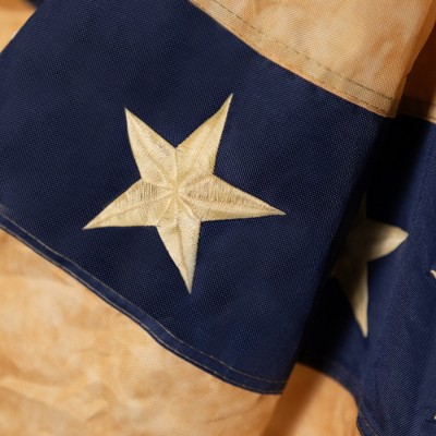 Vintage Patriotic Tea-Stained Pleated Bunting Flag with Stars