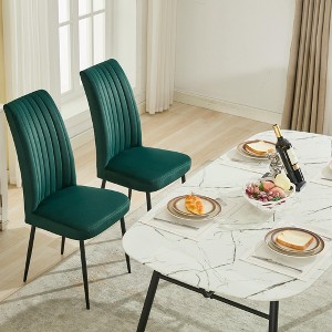 Kumasinova 20"Ergonomic Dining Chairs Set of 2,Striped High Back Kitchen Chairs with Luxury Velvet Upholstery for Restaurant,300lbs Capacity - 1 of 4